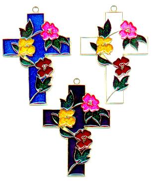 Cross with Flowers Suncatcher (Pack of 6)