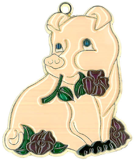 Pig with Flowers Suncatcher (Pack of 6)