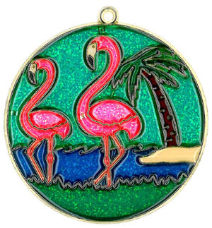 Two Flamingos (round) Suncatcher (Pack of 6)