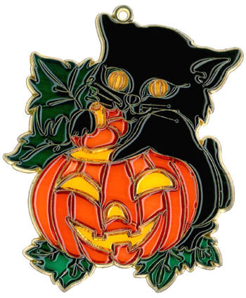 Cat with Pumpkin Suncatcher (Pack of 6)